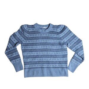 Women's Faherty Highland Fair Isle Sweater Size XL Gray White Merino Wool Blend